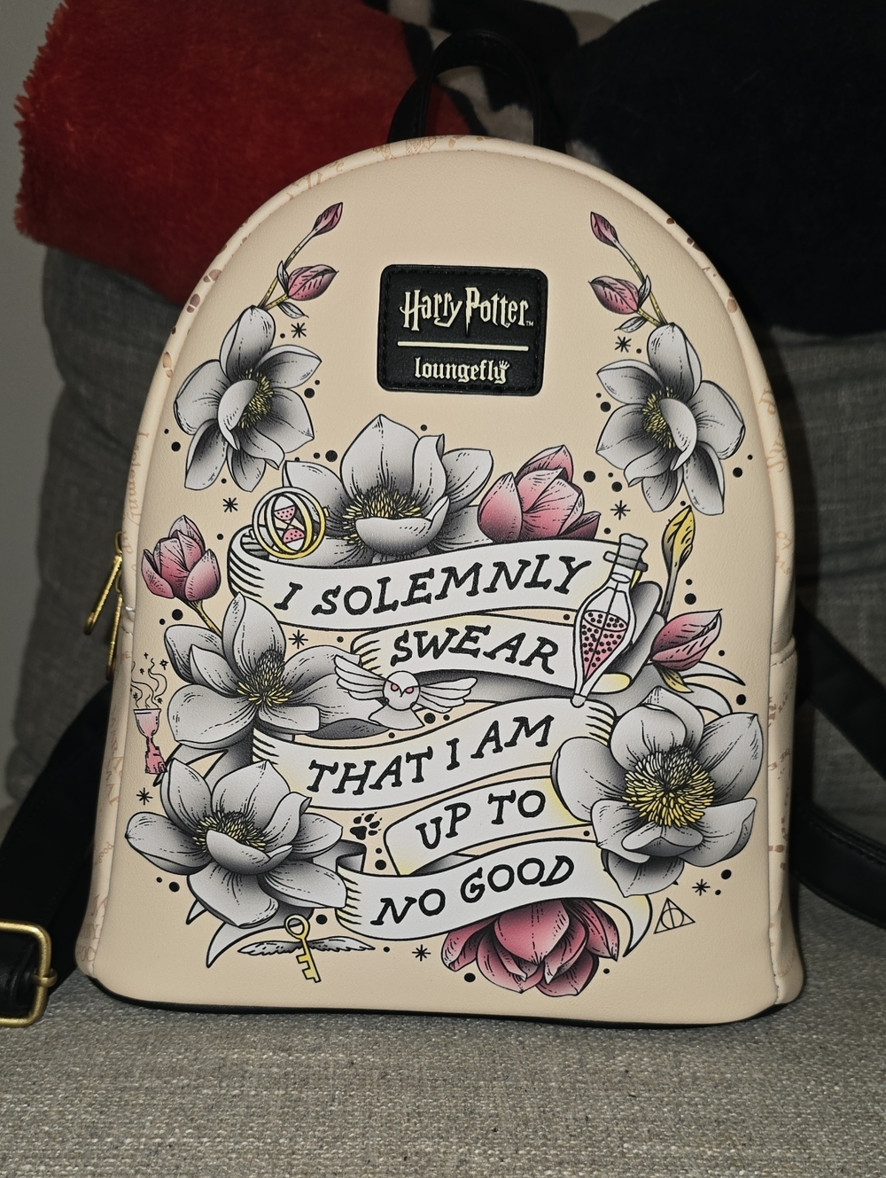 Loungefly Cream & Pink Floral 'I Solemnly Swear' Art Print Backpack